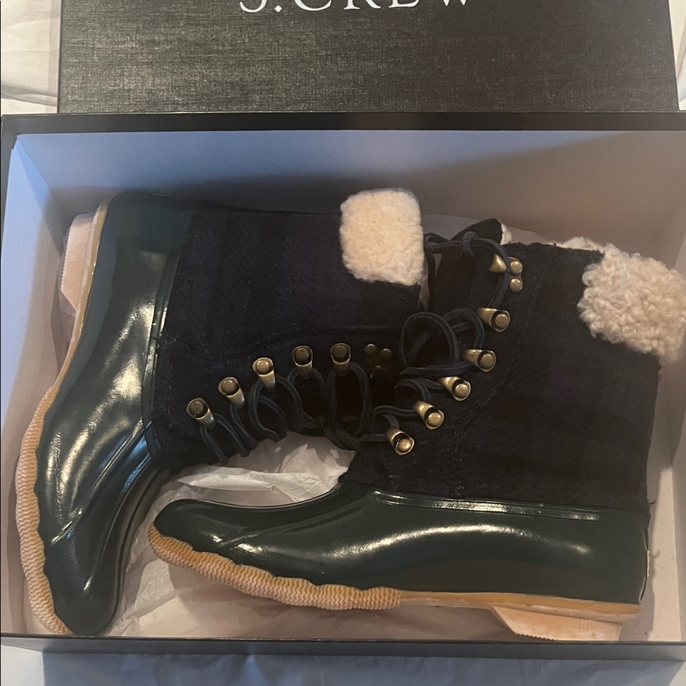 J.Crew-SperryTopsider BrndNewNIB Women Grn/Blk Winter Boots full lined wool sz 9